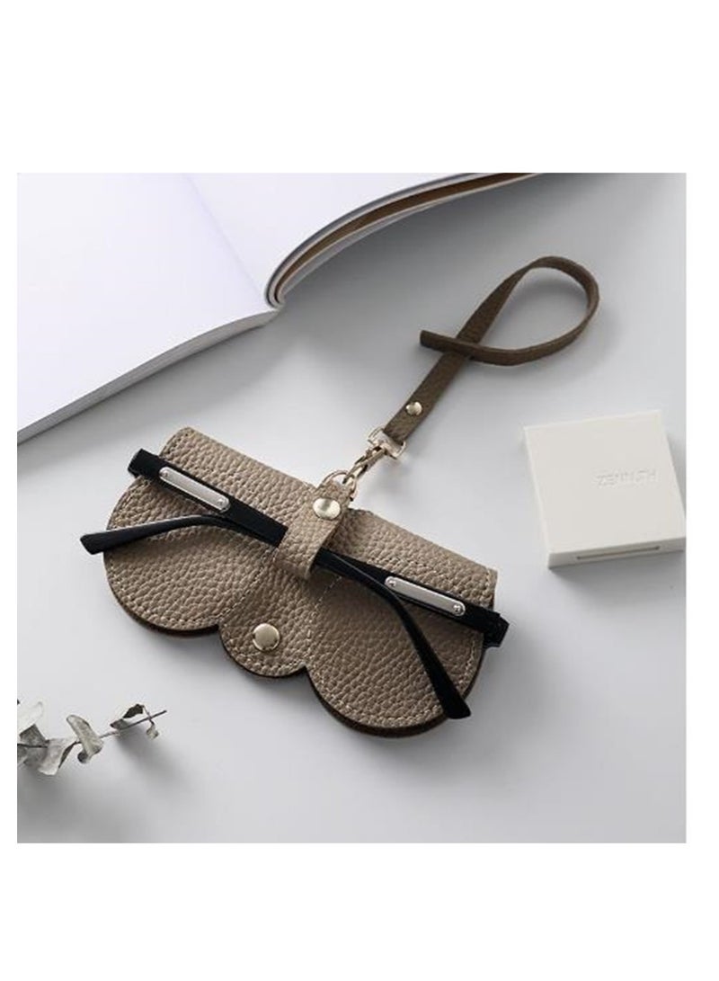 Golden Soft Leather Sunglasses Bag Eyeglass Case,Portable Slim Travel Sunglasses Pouch,Anti-Stress Sun Glasses Storage Bag with Lanyard,Glasses Protective Case,Spectacle Case(Khaki) - Image 1