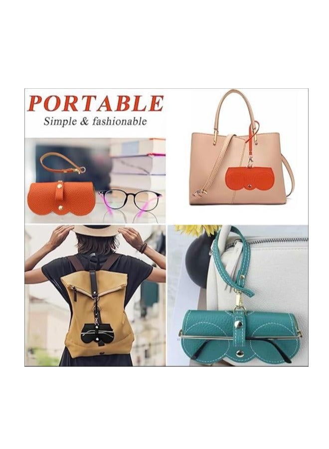 Golden Soft Leather Sunglasses Bag Eyeglass Case,Portable Slim Travel Sunglasses Pouch,Anti-Stress Sun Glasses Storage Bag with Lanyard,Glasses Protective Case,Spectacle Case(Khaki) - Image 5