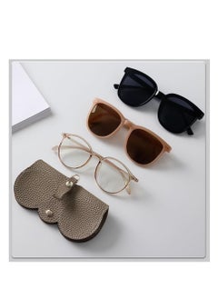 Golden Soft Leather Sunglasses Bag Eyeglass Case,Portable Slim Travel Sunglasses Pouch,Anti-Stress Sun Glasses Storage Bag with Lanyard,Glasses Protective Case,Spectacle Case(Khaki)  - Image 4