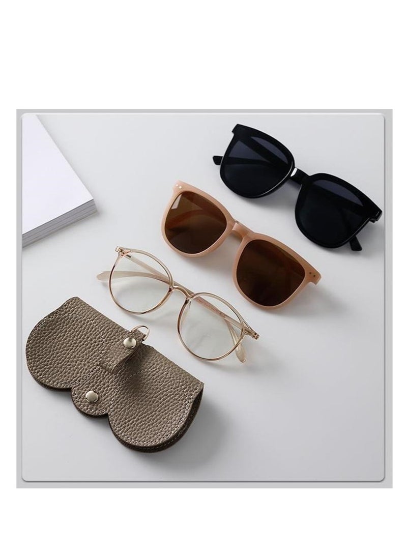 Golden Soft Leather Sunglasses Bag Eyeglass Case,Portable Slim Travel Sunglasses Pouch,Anti-Stress Sun Glasses Storage Bag with Lanyard,Glasses Protective Case,Spectacle Case(Khaki) - Image 4