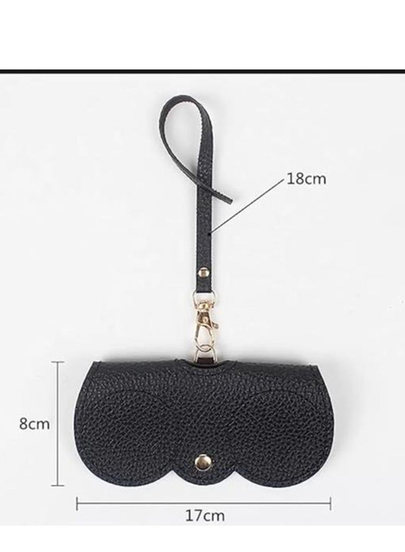 Golden Soft Leather Sunglasses Bag Eyeglass Case,Portable Slim Travel Sunglasses Pouch,Anti-Stress Sun Glasses Storage Bag with Lanyard,Glasses Protective Case,Spectacle Case(Khaki) - Image 2