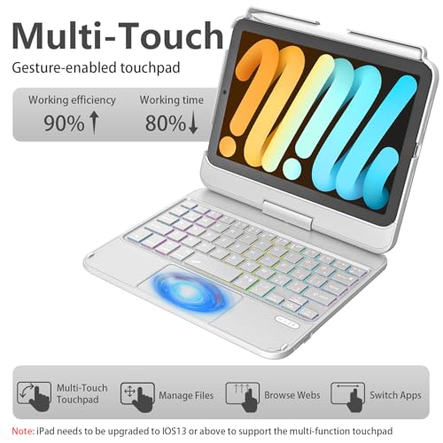 TaIYanG Keyboard Case for iPad mini 7 A17 Pro 2024 & Mini 6, 7 Color Backlit Trackpad Keyboard Case for iPad mini 7th 6th Generation 2021 8.3-inch, 360° Rotatable Slim Cover for iPad, Grey - Image 5
