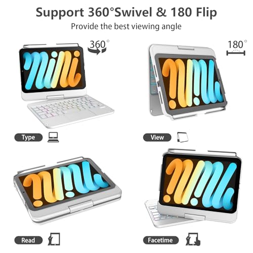 TaIYanG Keyboard Case for iPad mini 7 A17 Pro 2024 & Mini 6, 7 Color Backlit Trackpad Keyboard Case for iPad mini 7th 6th Generation 2021 8.3-inch, 360° Rotatable Slim Cover for iPad, Grey - Image 4