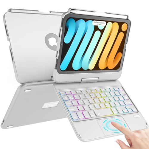 TaIYanG Keyboard Case for iPad mini 7 A17 Pro 2024 & Mini 6, 7 Color Backlit Trackpad Keyboard Case for iPad mini 7th 6th Generation 2021 8.3-inch, 360° Rotatable Slim Cover for iPad, Grey - Image 1
