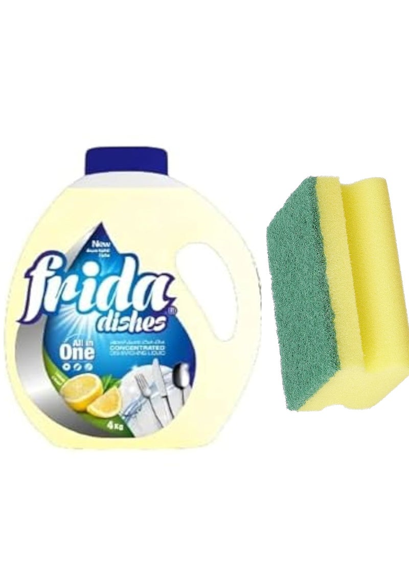 Frida Frida Dish Washing Lemon 4kg + Sponge Multi color  - Image 3