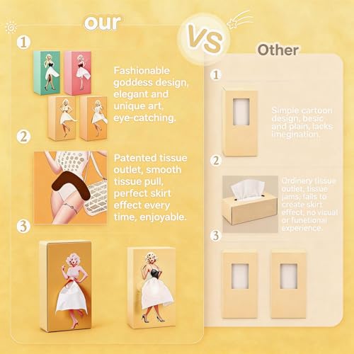 Manifish Lady Skirt Tissue Box Cover, Decorative ABS Rectangle Tissue Holder for Facial Tissues, Fun Vintage Pop Art Bathroom Decor, Cute Tissue Dispenser Gift for Vanity, Nightstand, Office Desk - Image 4