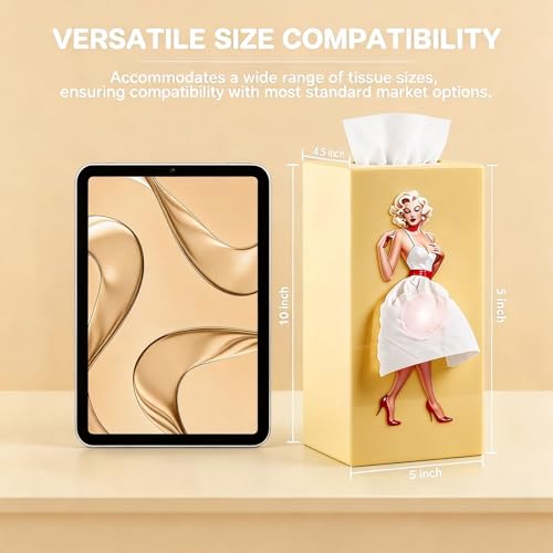 Manifish Lady Skirt Tissue Box Cover, Decorative ABS Rectangle Tissue Holder for Facial Tissues, Fun Vintage Pop Art Bathroom Decor, Cute Tissue Dispenser Gift for Vanity, Nightstand, Office Desk - Image 2