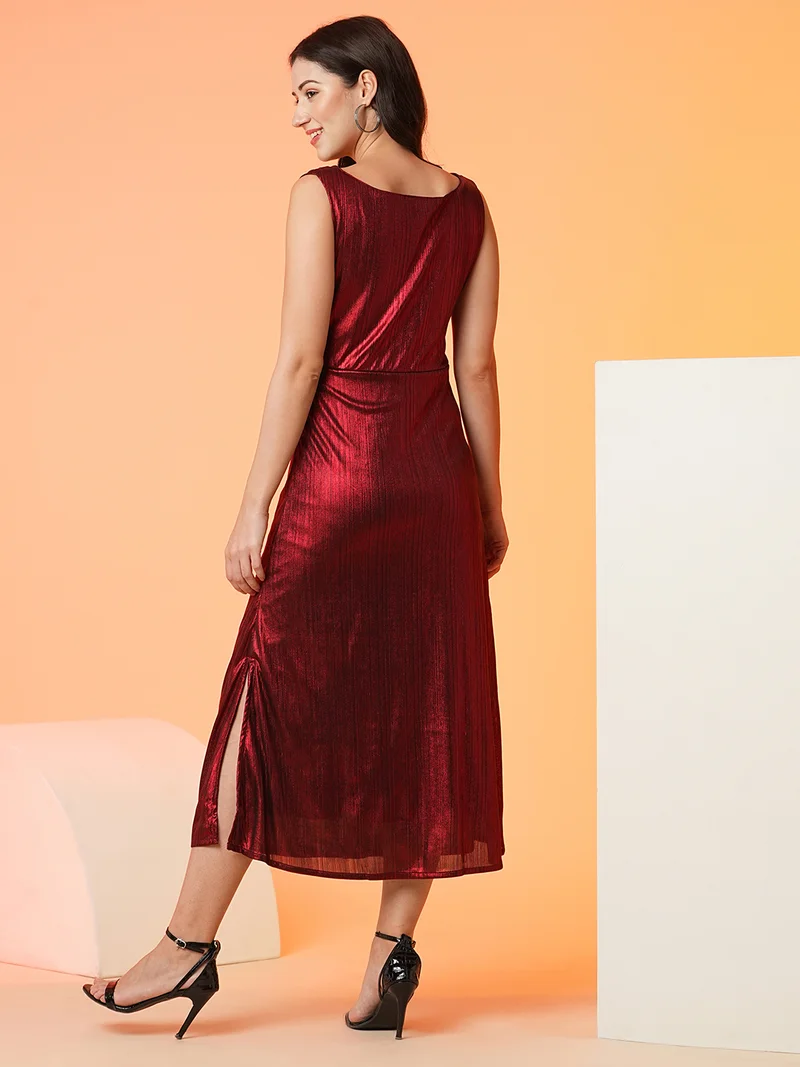 globus Women Shiny A Line Midi Party Dress