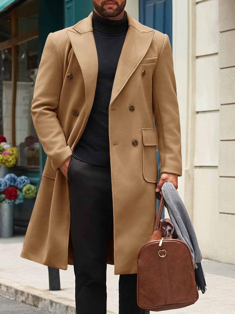 Runcati Mens Wool Blend Casual Trench Coat Notched Collar Lapel Long Jacket Double Breasted Classic Winter Overcoat - Image 5