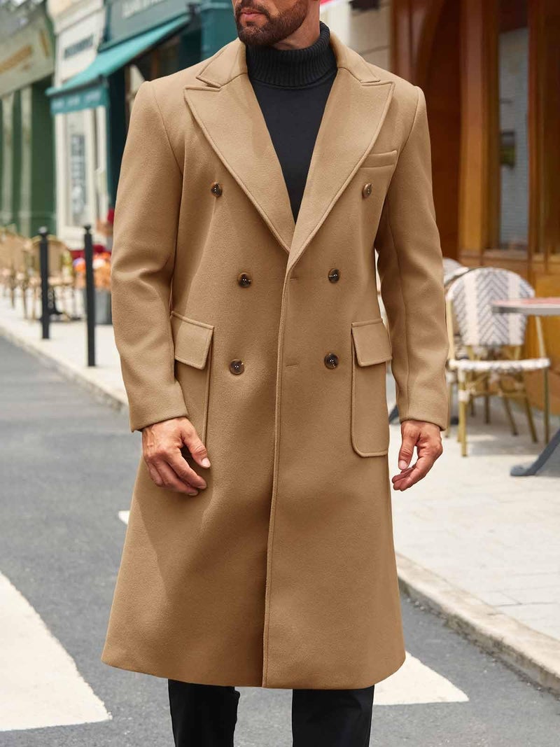 Runcati Mens Wool Blend Casual Trench Coat Notched Collar Lapel Long Jacket Double Breasted Classic Winter Overcoat - Image 4