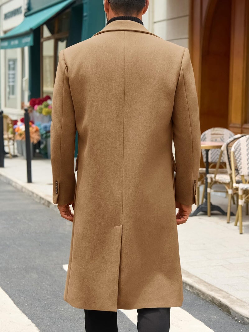 Runcati Mens Wool Blend Casual Trench Coat Notched Collar Lapel Long Jacket Double Breasted Classic Winter Overcoat - Image 3