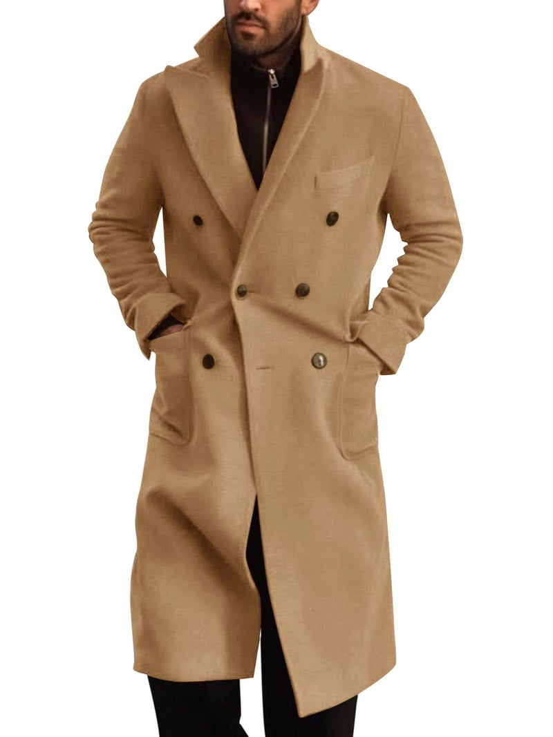 Runcati Mens Wool Blend Casual Trench Coat Notched Collar Lapel Long Jacket Double Breasted Classic Winter Overcoat - Image 1
