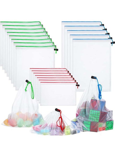 حقائب شبكية لتنظيم تخزبن الالعاب(20 قطعة ) اكياس شبكية منظمة، قابلة للغسل وقابلة لاعادة الاستخدام، 5 اكياس كبيرة 8 متوسطة 7 صغيرة لتنظيم غرفة اللعب، العاب الاطفال، حوض استحمام (ازرق، اخضر، احمر)