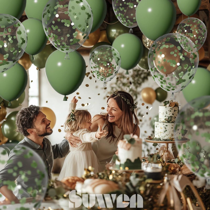 SUWEN Sage Green Balloons and Confetti Balloons Set 47PCS Latex Helium Olive Green Balloon for Birthday Anniversary Party Decorations - Image 4