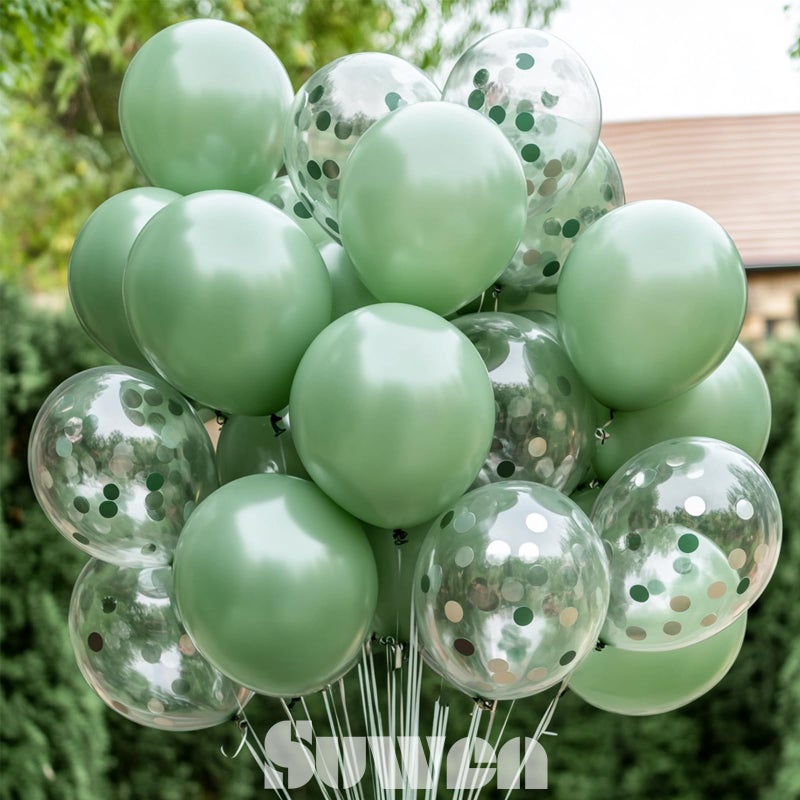 SUWEN Sage Green Balloons and Confetti Balloons Set 47PCS Latex Helium Olive Green Balloon for Birthday Anniversary Party Decorations - Image 3
