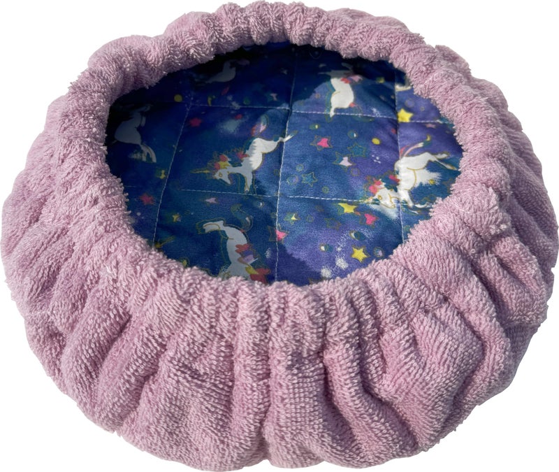AKISS Flaxseed Deep Conditioning Heat Cap Portable Microwave Hot Bonnet Therapy Hair care Cap For Women Pink LavenderUnicorn Large