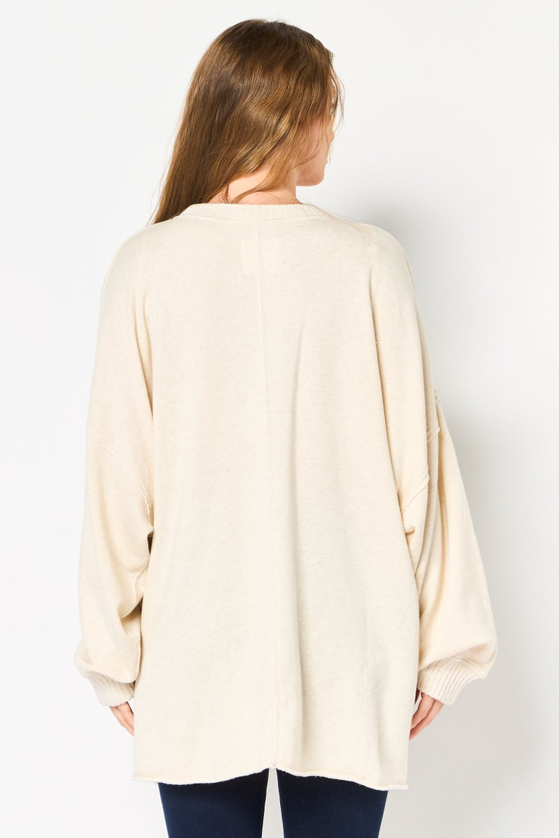 Aerie Women Oversized Fit Heather Long Sleeve Sweatshirt, Cream - Image 4