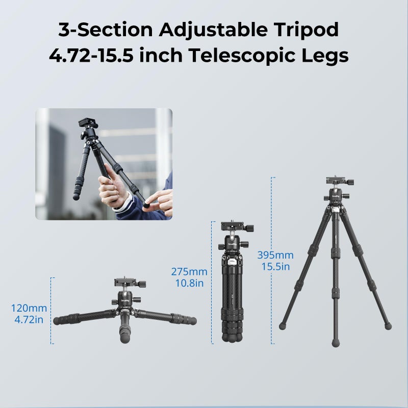 SmallRig Carbon Fiber Mini Desktop Tripod, 15.5'' / 39.5cm Compact Pocket Tabletop Tripod Kit with 360Â° Ball Head, Built-in QR Plate for Arca, Ball Head Capacity 3kg / 6.6lb for Cameras, DSLRs, Lenses - Image 4