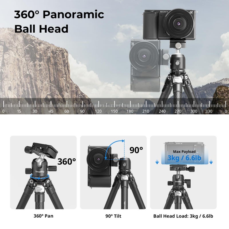 SmallRig Carbon Fiber Mini Desktop Tripod, 15.5'' / 39.5cm Compact Pocket Tabletop Tripod Kit with 360Â° Ball Head, Built-in QR Plate for Arca, Ball Head Capacity 3kg / 6.6lb for Cameras, DSLRs, Lenses - Image 5