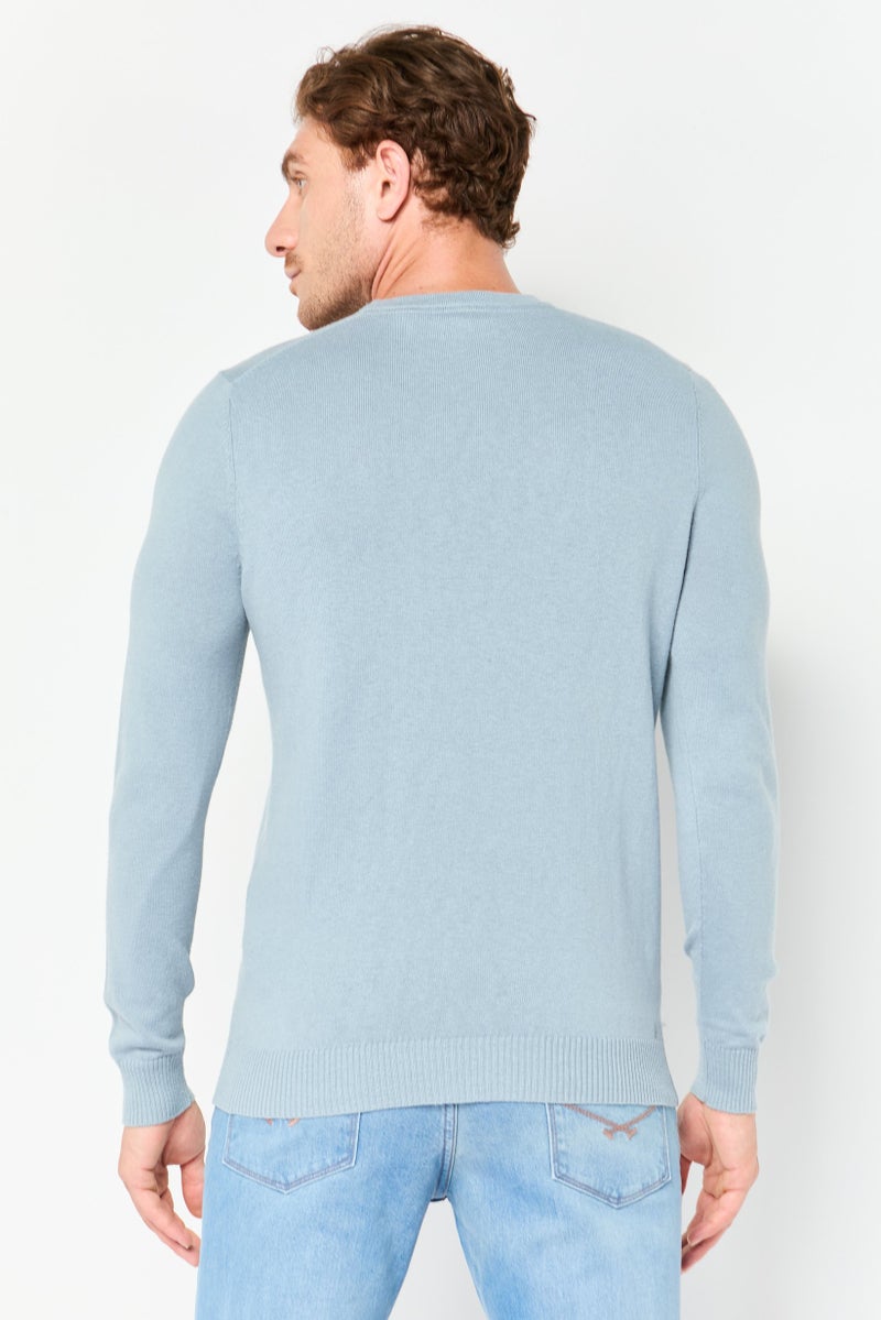 Lyle & Scott سويت شيرت رجالي بياقة دائرية بشعار مطرز، أزرق رمادي - Image 4