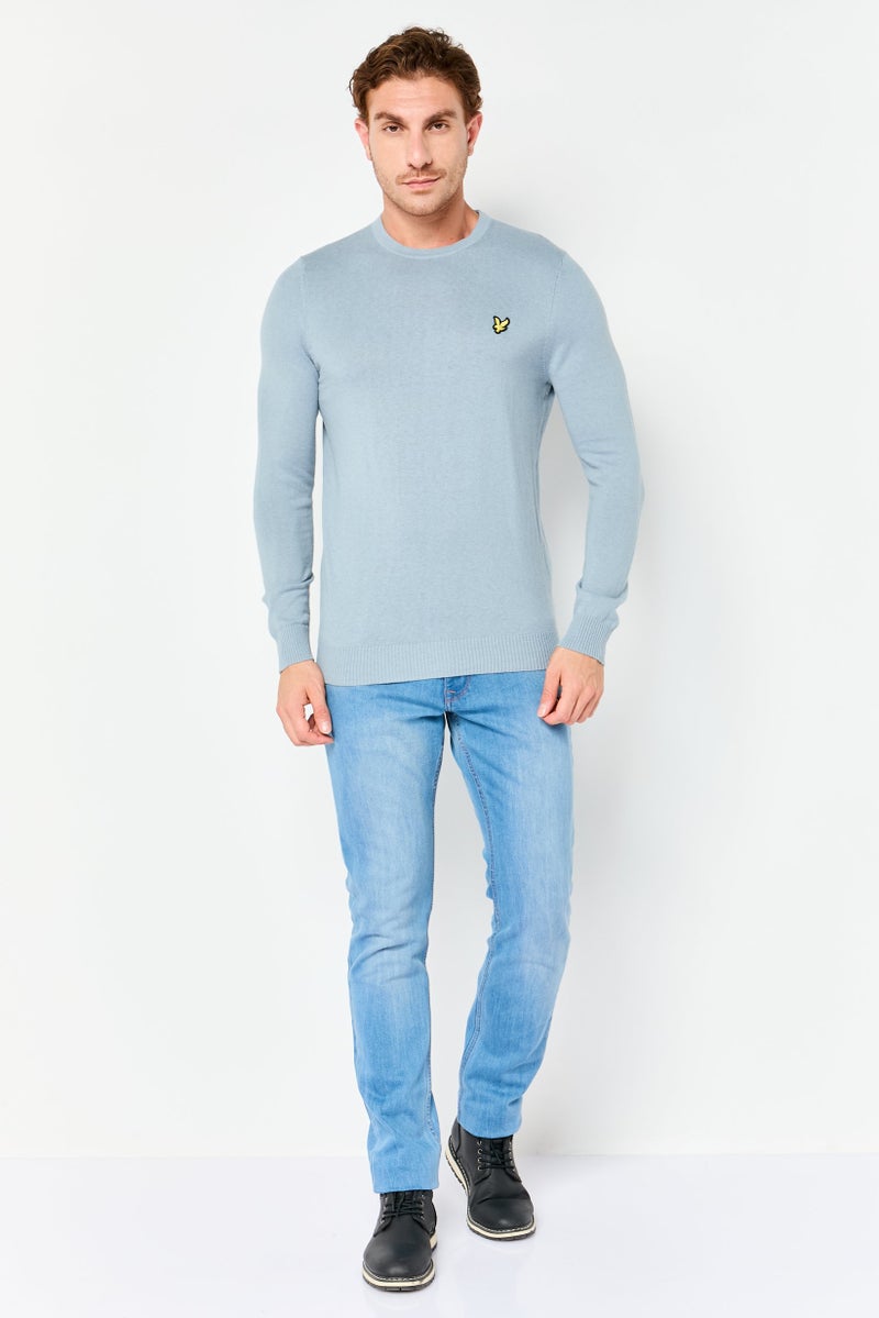 Lyle & Scott سويت شيرت رجالي بياقة دائرية بشعار مطرز، أزرق رمادي - Image 2