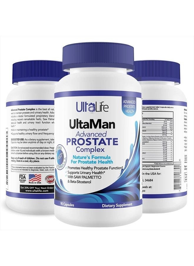 UltaLife - UltaLife Advanced Saw Palmetto Prostate Supplement For Men w/ Beta Sitosterol + #1 Rated Best Health Formula to Reduce Urge For Frequent Urination, DHT Blocker, Improve Sleep, Performance- 90 Capsules - Image 1