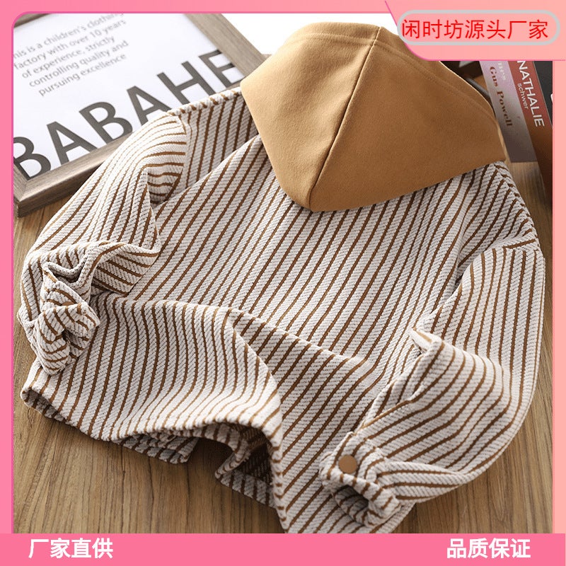 Children'S Autumn Jacket New Style Boys' Stripesd Hooded Tops 2025 Spring & Fall Style Long-Sleeved Shirts For Boys Durable - Image 4