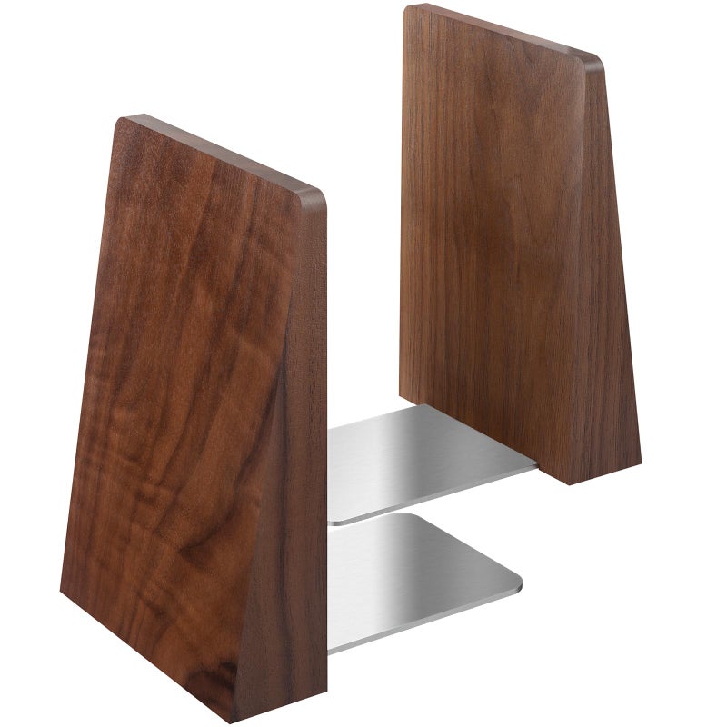 Drelifam Walnut Book Ends Heavy Duty Handmade Book Ends For Shelves Decorative Bookends To Hold Heavy Books (Black Walnut Wood Large) - Image 1