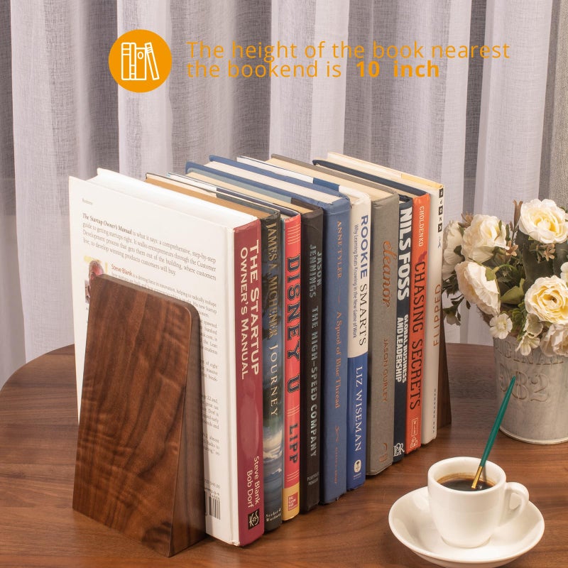 Drelifam Walnut Book Ends Heavy Duty Handmade Book Ends For Shelves Decorative Bookends To Hold Heavy Books (Black Walnut Wood Large) - Image 4