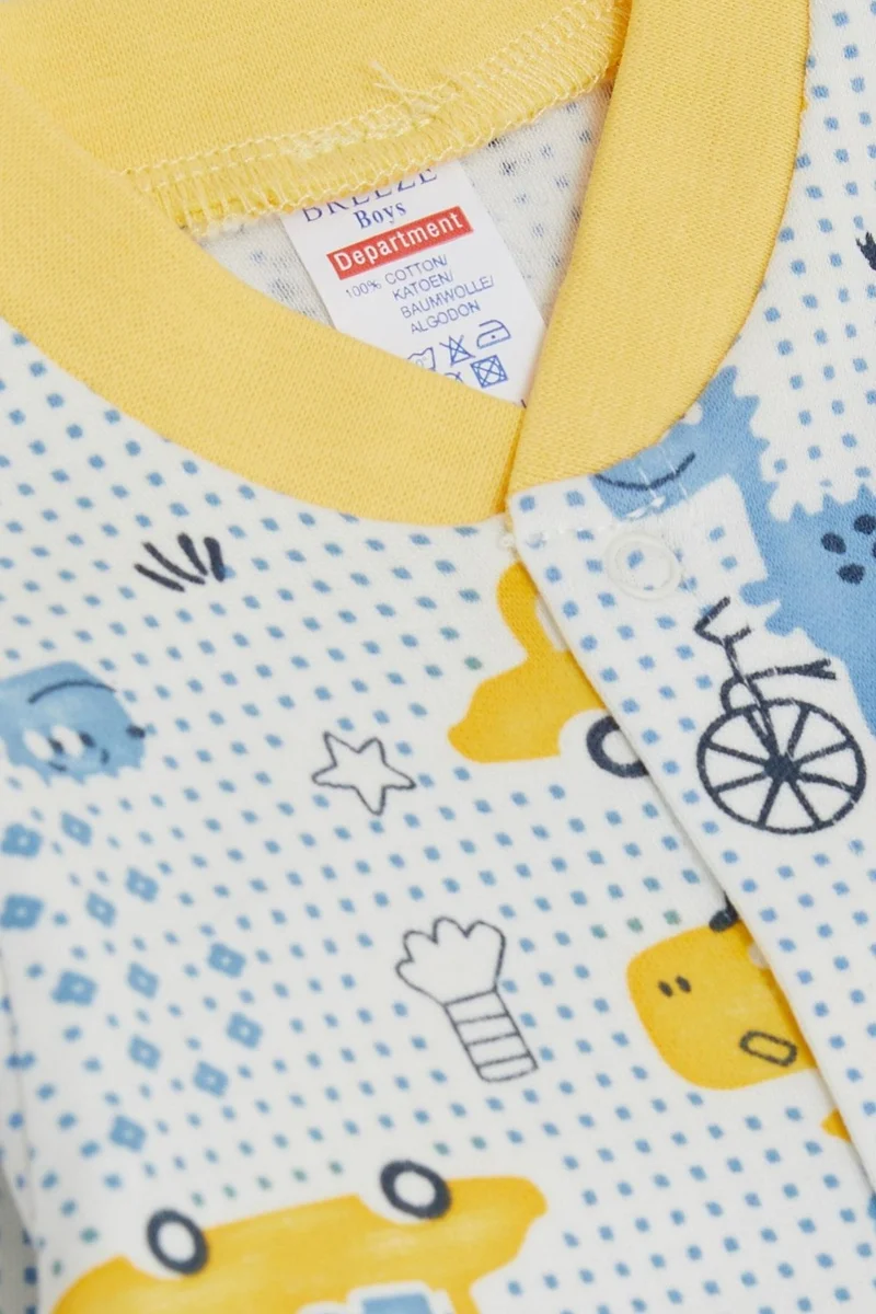 Breeze Baby Boy Jumpsuit Polka Dot Cute Dinosaur Patterned 0-6 Months, White