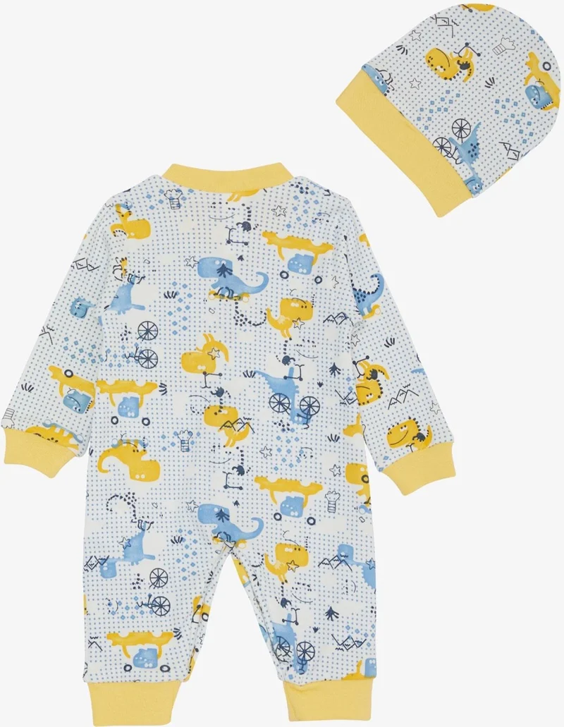 Breeze Baby Boy Jumpsuit Polka Dot Cute Dinosaur Patterned 0-6 Months, White