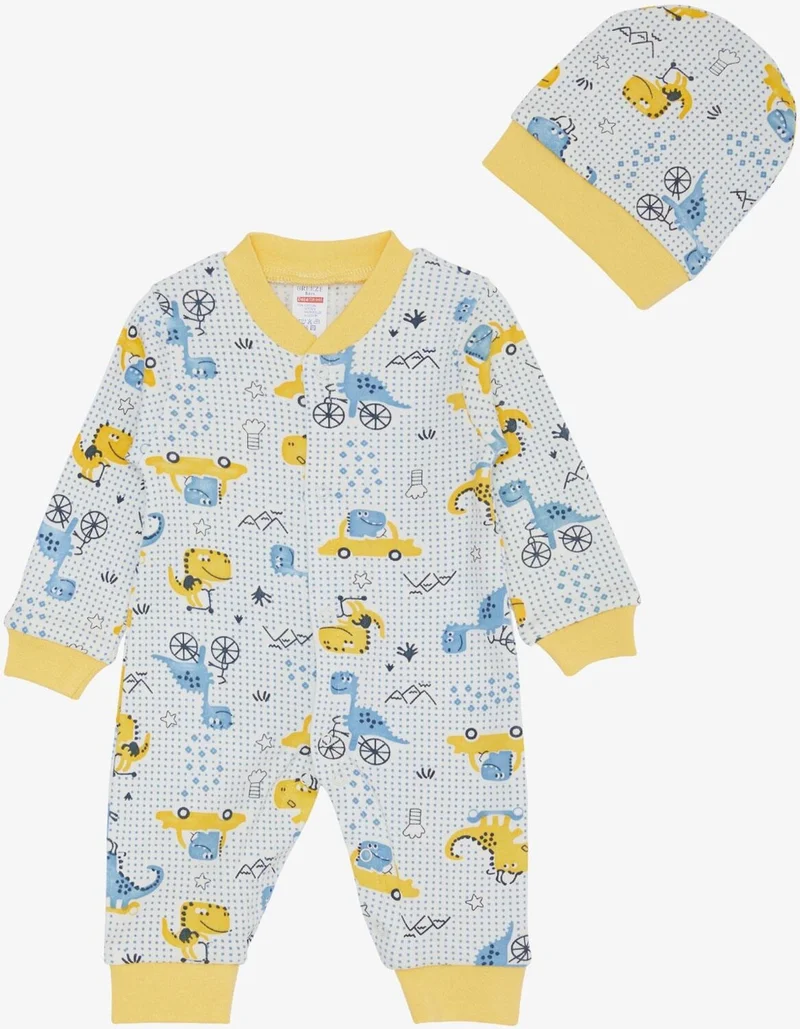 Breeze Baby Boy Jumpsuit Polka Dot Cute Dinosaur Patterned 0-6 Months, White