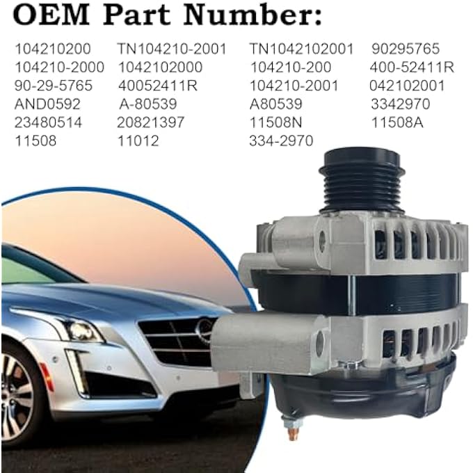 sen SHOW 104210200 Alternator 140A Compatible with 2010-2014 Cadillac CTS V6 3.0L 3.6L 12V Replacement 20821397,104210-200111508N - Image 3