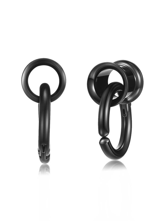 PiercingJ 1 Pair Ear Guages with Rings Ear Weight Plugs Tunnels Hypoallergenic Ear Expander Stretchers 316 Stainless Steel Hoop Earrings Piercing Body Jewelry 0G 00G 1/2" 9/16" (Black-0G(8mm)) - Image 1