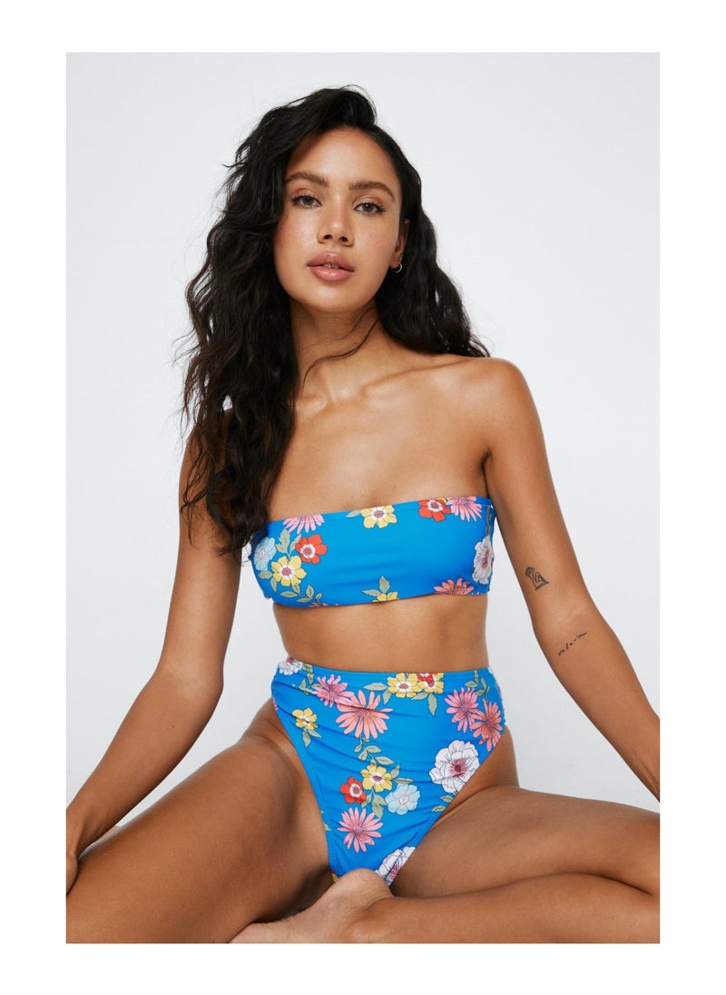 NASTY GAL - Recycled Floral Bandeau High Waisted Bikini Set - Image 1