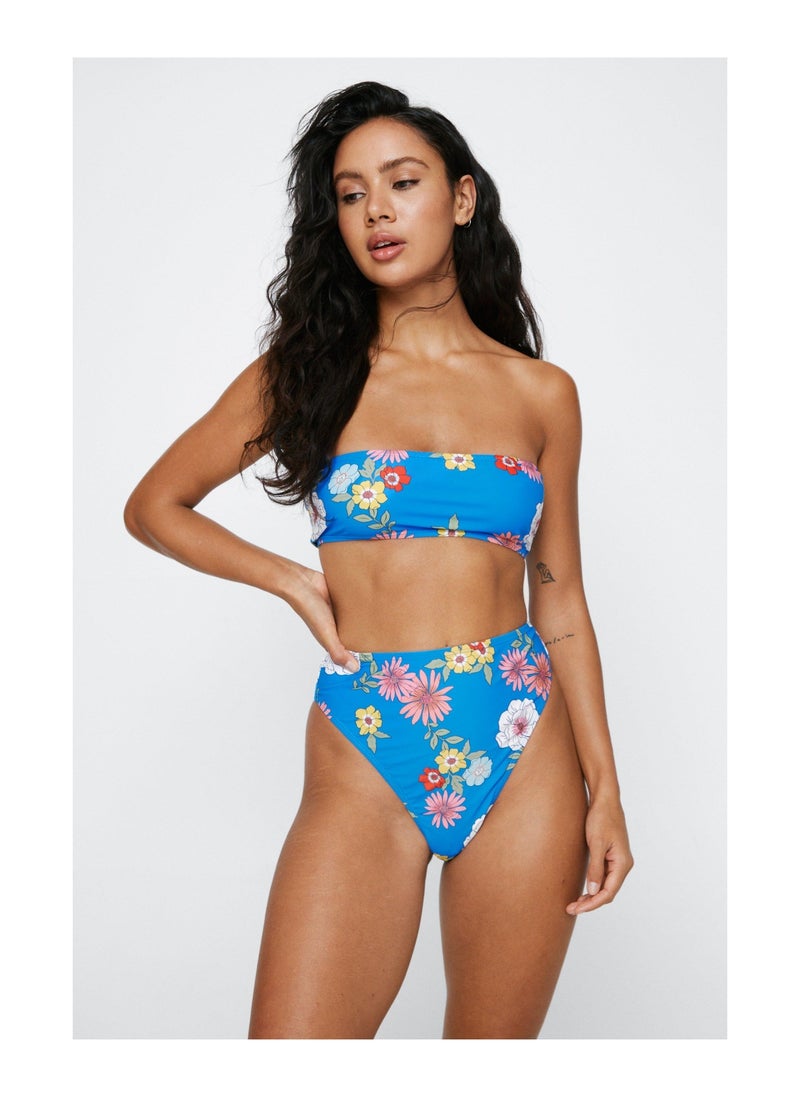 NASTY GAL - Recycled Floral Bandeau High Waisted Bikini Set - Image 1