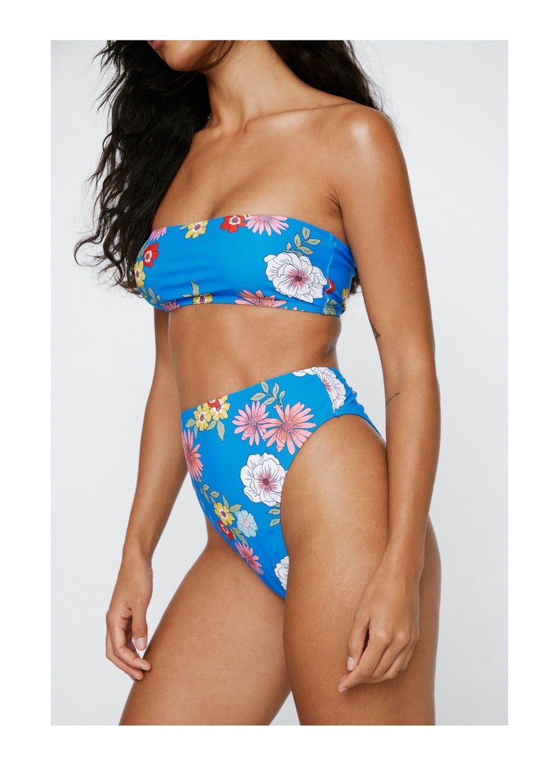 NASTY GAL - Recycled Floral Bandeau High Waisted Bikini Set - Image 1