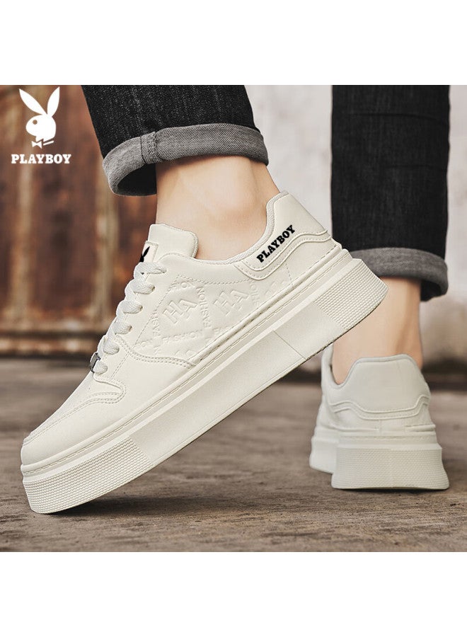 Playboy Men's Shoes Autumn Winter Casual Sneakers Thick Sole White Sports Shoes Beige Size 42 - Image 3
