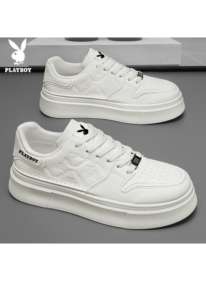 Playboy Men's Shoes Autumn Winter Casual Sneakers Thick Sole White Sports Shoes Beige Size 42 - Image 5