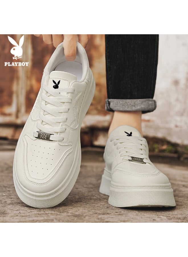 Playboy Men's Shoes Autumn Winter Casual Sneakers Thick Sole White Sports Shoes Beige Size 42 - Image 4