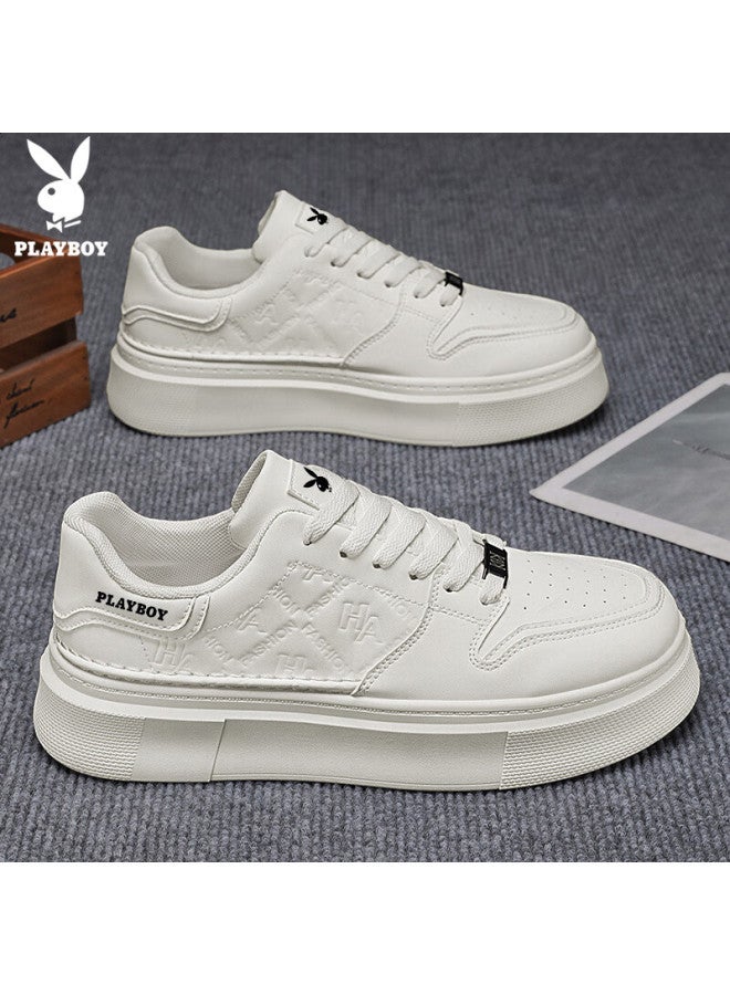 Playboy Men's Shoes Autumn Winter Casual Sneakers Thick Sole White Sports Shoes Beige Size 42 - Image 2