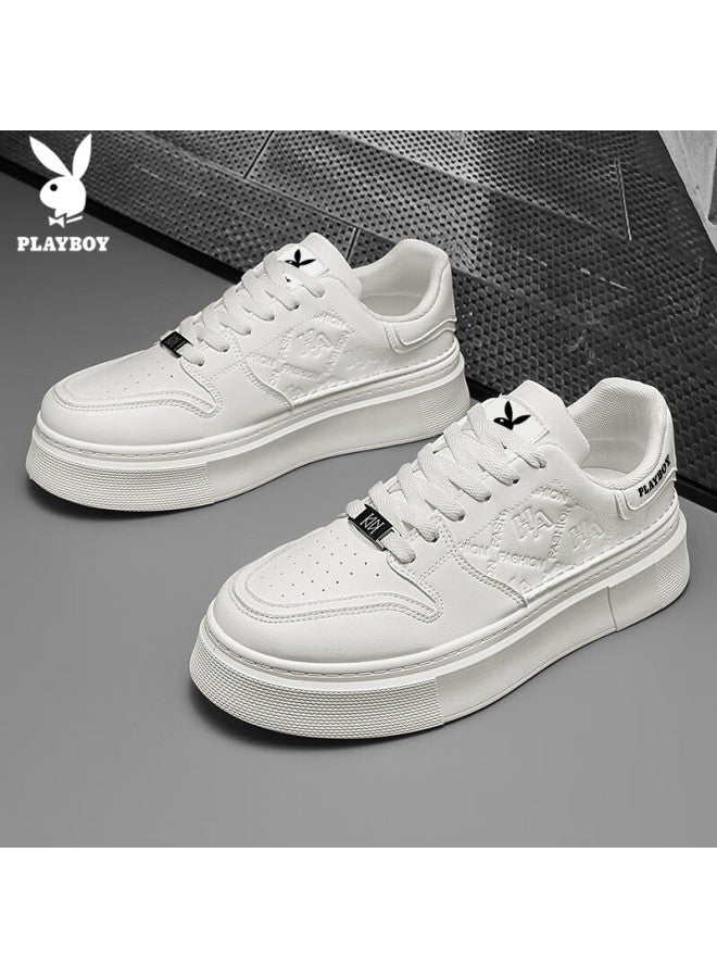 Playboy Men's Shoes Autumn Winter Casual Sneakers Thick Sole White Sports Shoes Beige Size 42 - Image 1