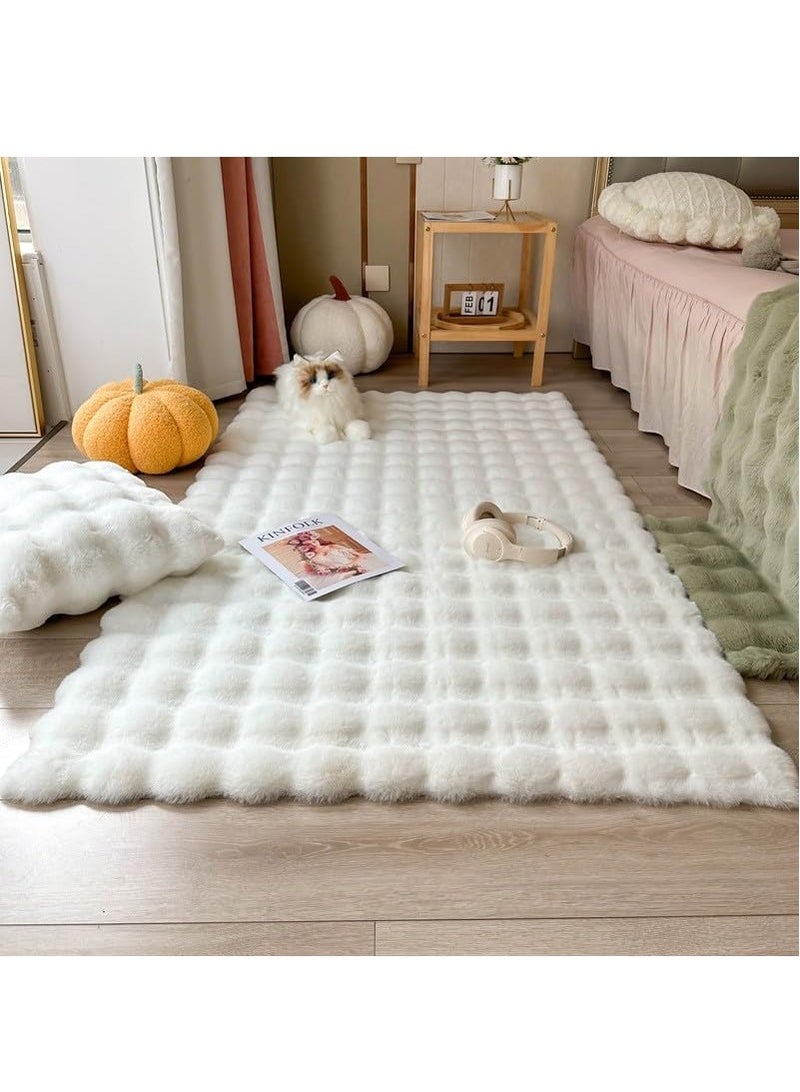 XiuWoo 90*150cm Ultra Soft Fluffy Rug Beige Faux Sheepskin Fur Area Rug Shaggy Couch Cover Seat Cushion Furry Carpet Beside Rugs for Bedroom Floor Sofa Living Room Runner, White  - Image 1