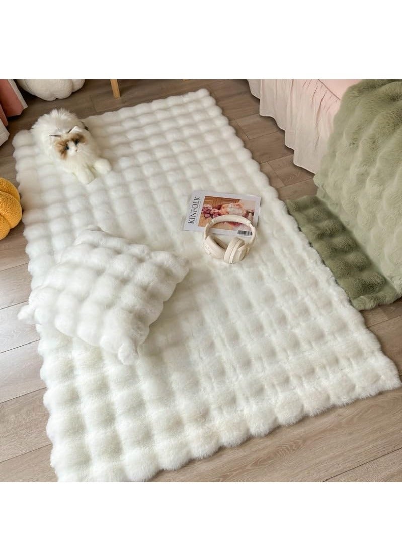 XiuWoo 90*150cm Ultra Soft Fluffy Rug Beige Faux Sheepskin Fur Area Rug Shaggy Couch Cover Seat Cushion Furry Carpet Beside Rugs for Bedroom Floor Sofa Living Room Runner, White  - Image 2