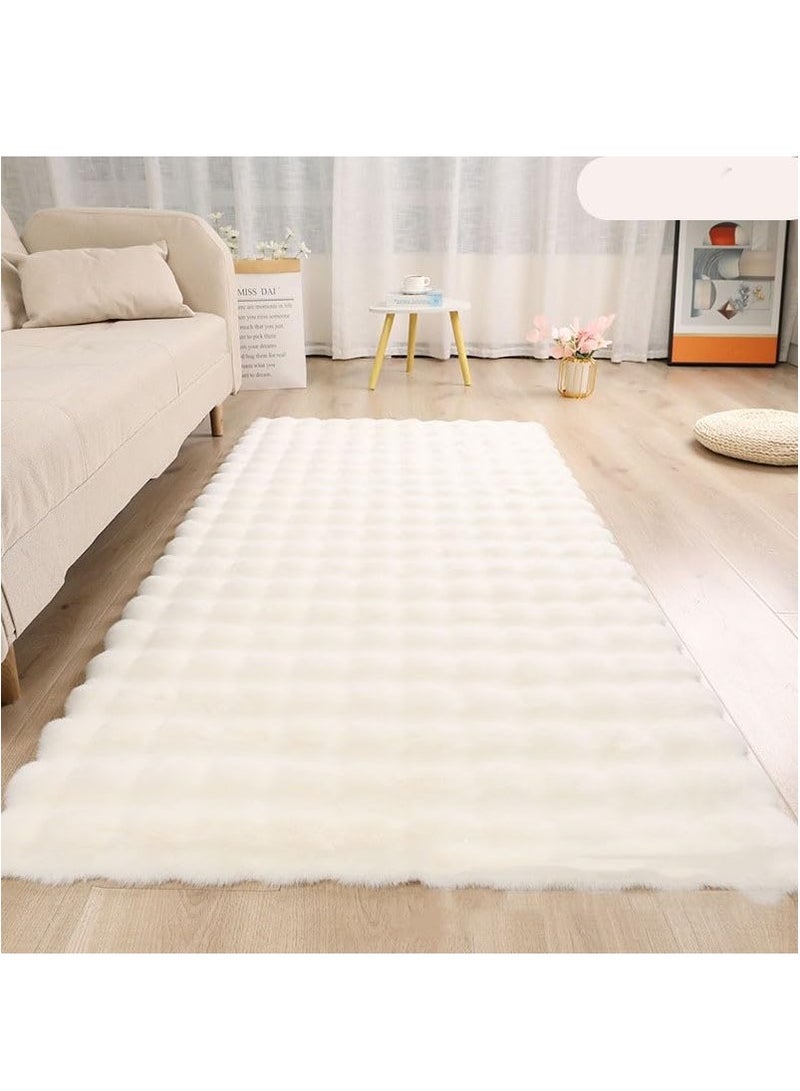 XiuWoo 90*150cm Ultra Soft Fluffy Rug Beige Faux Sheepskin Fur Area Rug Shaggy Couch Cover Seat Cushion Furry Carpet Beside Rugs for Bedroom Floor Sofa Living Room Runner, White  - Image 3