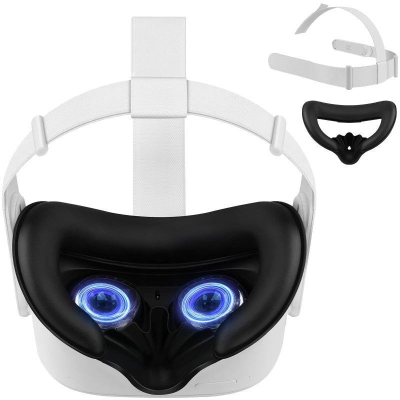 TOMSIN Head Strap and Face Cover Pad for Oculus Quest 2, Original Replacement Headstrap&Sweatproof PU Leather Face Cushion Pad - VR Accessories Kit Compatible with Meta Quest 2 Headset - Image 4