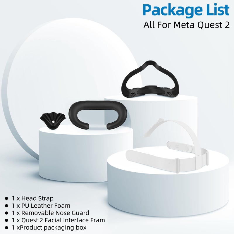 TOMSIN Head Strap and Face Cover Pad for Oculus Quest 2, Original Replacement Headstrap&Sweatproof PU Leather Face Cushion Pad - VR Accessories Kit Compatible with Meta Quest 2 Headset - Image 3