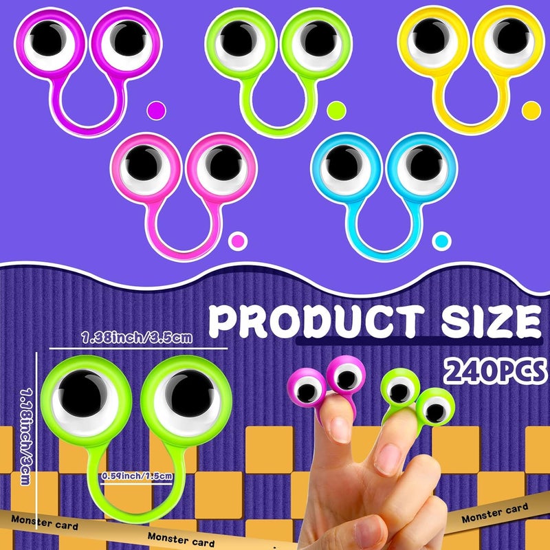 Sratte Sratte 240 Pcs Eye Finger Puppets Googly Eye Wiggly Eyeball Ring Finger Toys Plastic Googly Eye Rings Party Favor for Little Teens Classroom Exchange and Prize Supplies 5 Random Colors  - Image 2