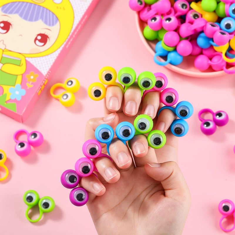 Sratte Sratte 240 Pcs Eye Finger Puppets Googly Eye Wiggly Eyeball Ring Finger Toys Plastic Googly Eye Rings Party Favor for Little Teens Classroom Exchange and Prize Supplies 5 Random Colors  - Image 4