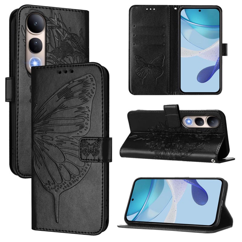 BURAQ Case Cover For vivo V50 Lite 5G Embossed Butterfly Leather Phone Case(Black) - Image 1